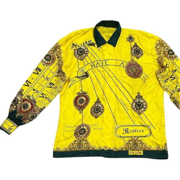 Escada Vintage Luxury Clock Royalty Art Silk Top - Picture 3 of 6